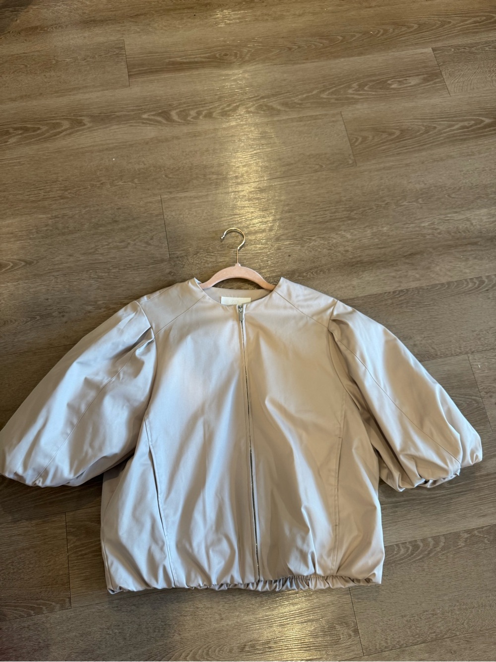 Zara Beige Puff-Sleeve Zip Bomber Jacket